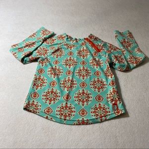 Rashguard Kids Size 6 long sleeve paisley green and orange color Front Z…